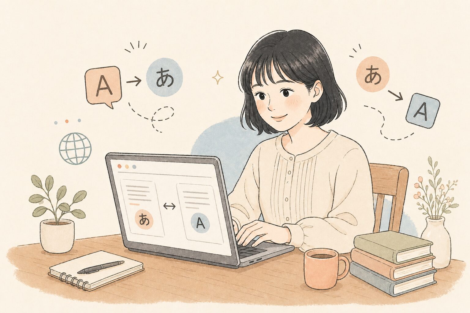 AI翻訳ツールを使う女性のイメージ