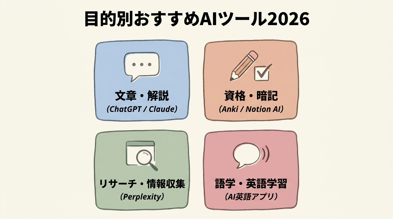 目的別おすすめAIツール2026比較図解
