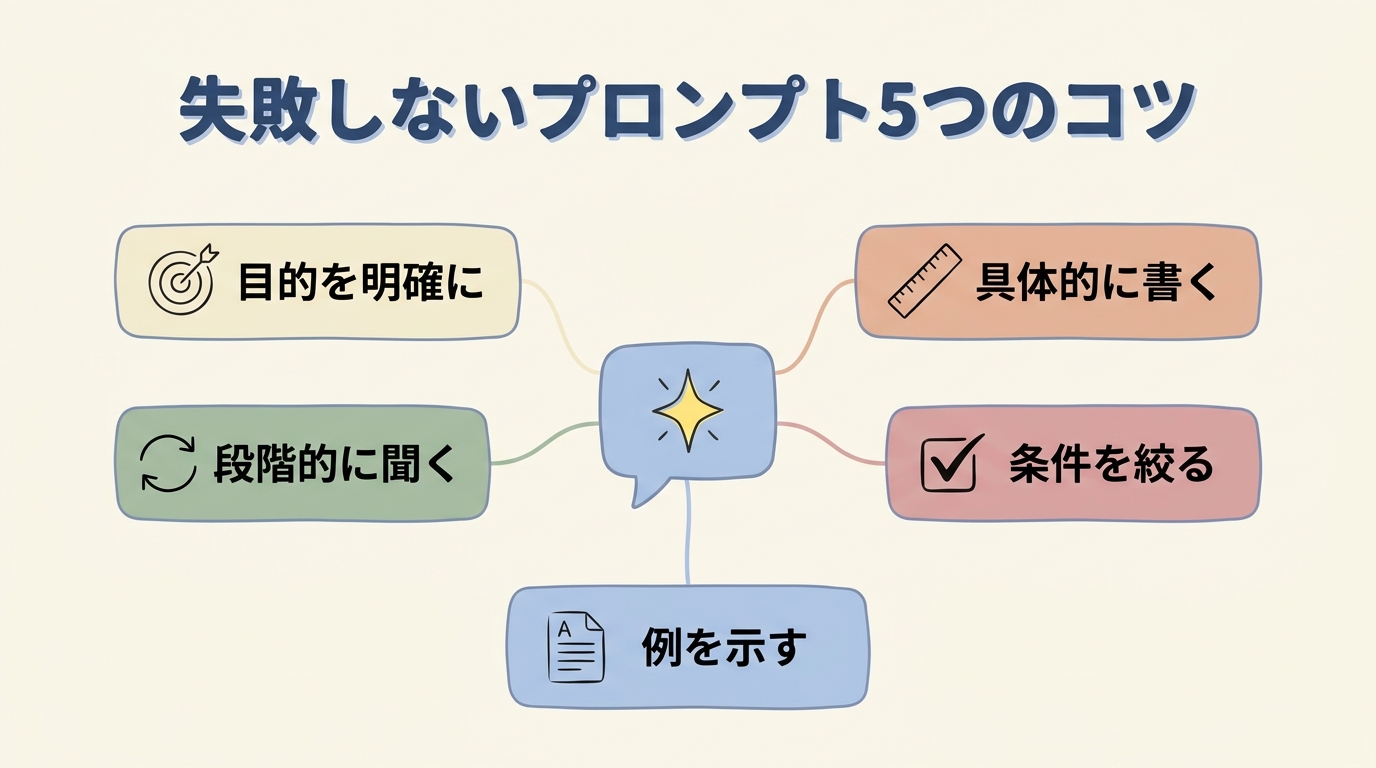 失敗しないプロンプト5つのコツ図解