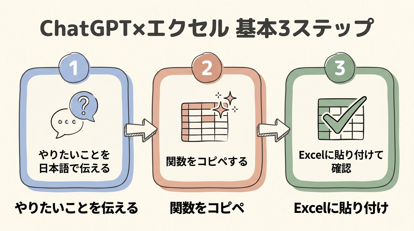 ChatGPT×エクセル 基本3ステップ図解