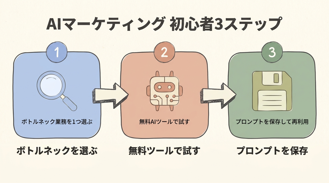 AIマーケティング初心者3ステップ図解
