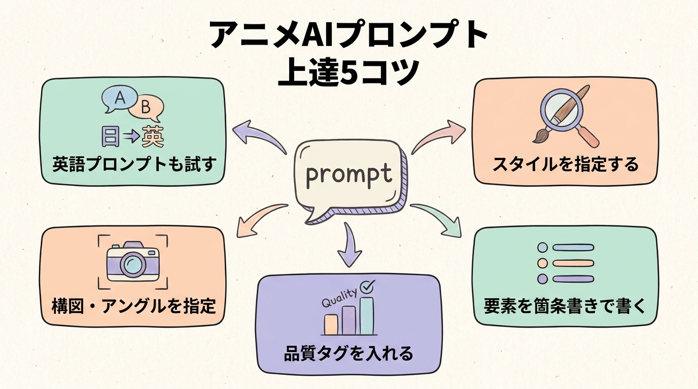 アニメAIプロンプト上達5コツ図解