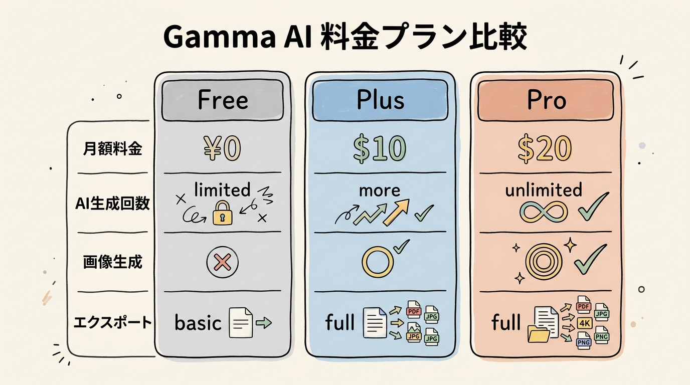 Gamma AI料金プラン比較図解