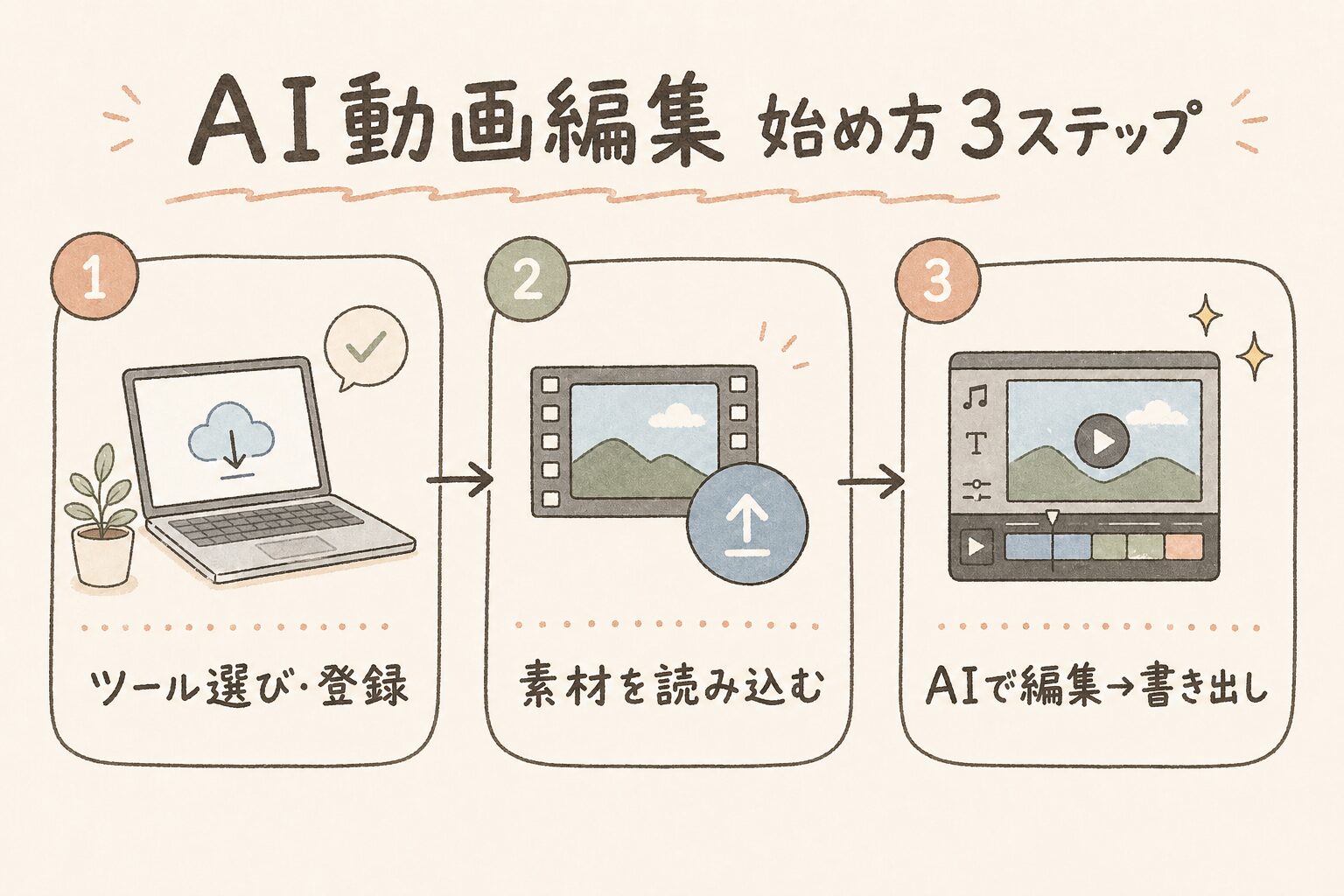 AI動画編集始め方3ステップ