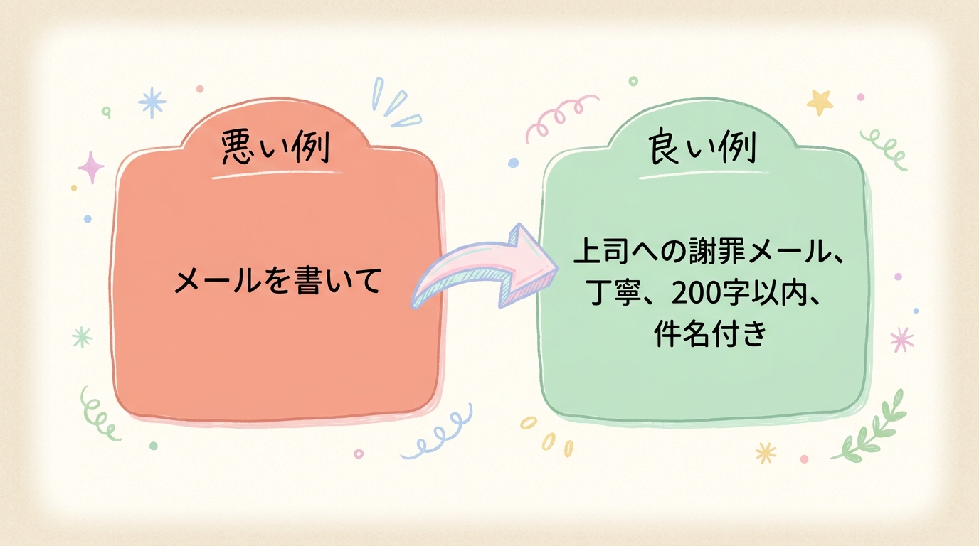 プロンプトの悪い例と良い例の比較イメージ