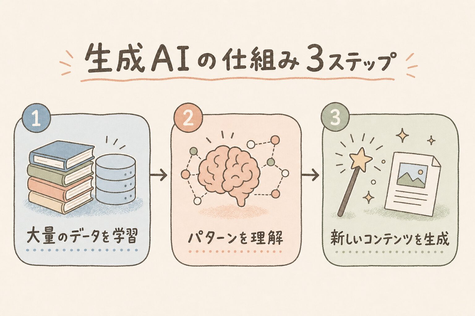 生成AIの仕組みを学ぶイメージ