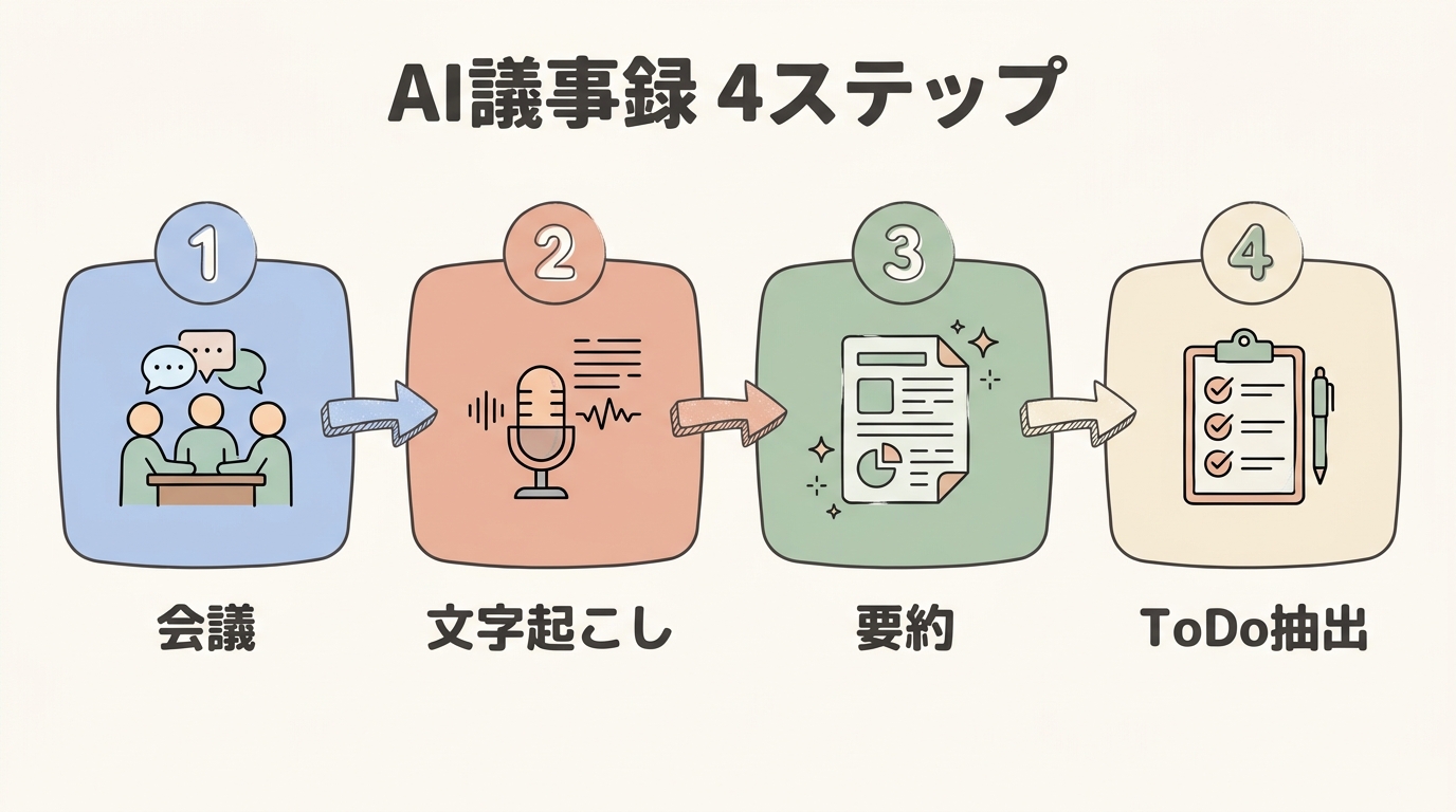 議事録AIの4ステップフロー
