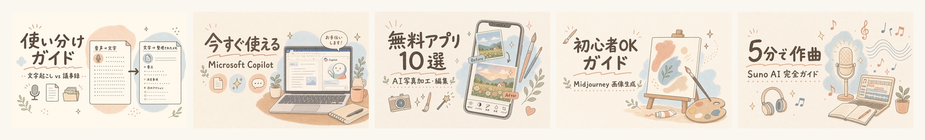 複数記事のアイキャッチ並列：同じテイストで揃っている