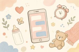 子育て中のママをやさしく支えるAIのイメージ